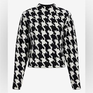 EXPRESS Women’s Houndstooth Mock Neck Padded Shoulder Sweater size small